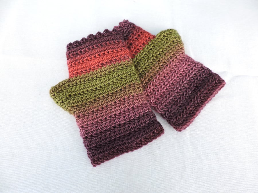 Sale  Fingerless Mittens Colourful  purple, green, pink, salmon