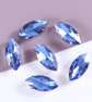 (S18S blue) 50 Pcs, 6 x 12mm Sew On Crystal Horse Eye Beads, Glass Leaf 