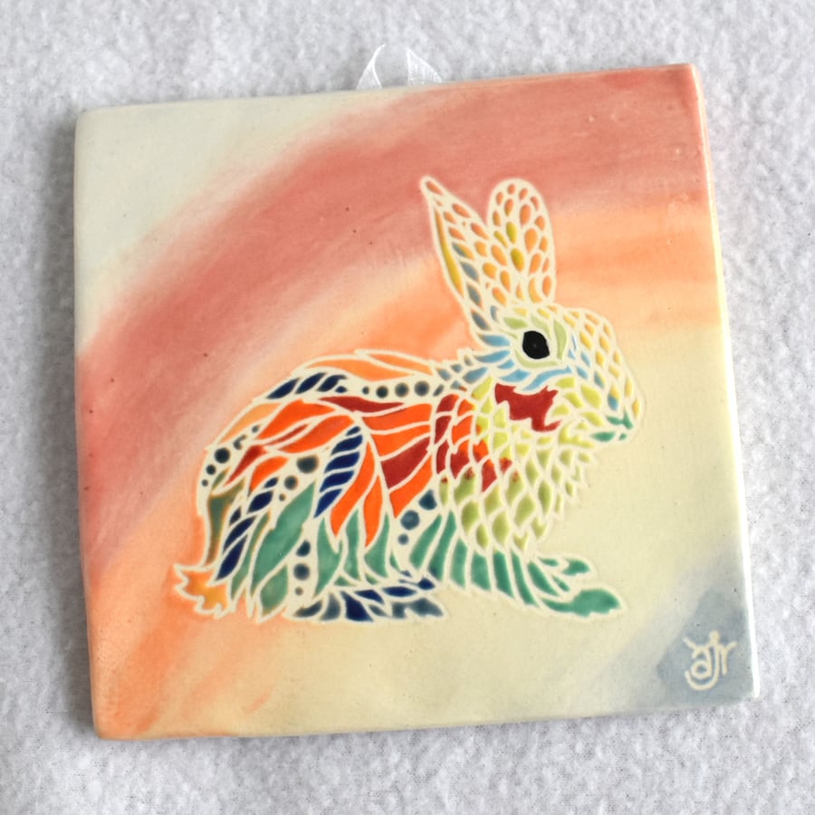 WP32 Wall plaque tile rabbit picture (Free UK postage)