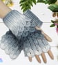 Crochet gloves. Grey and white dragon scale gloves. Fingerless gloves.