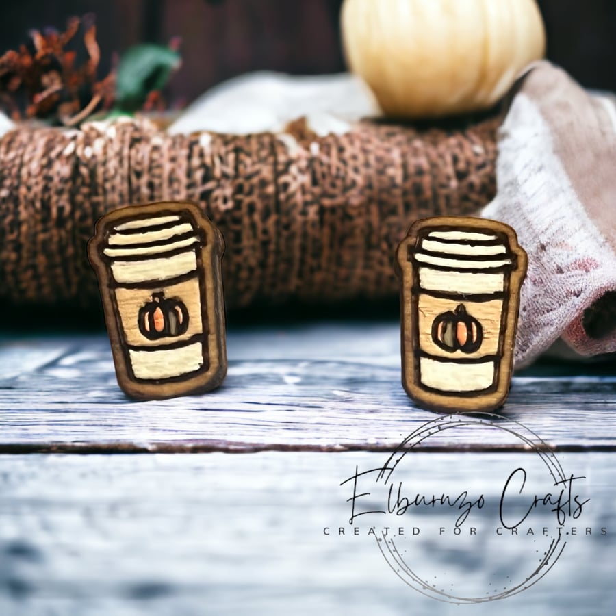 Cute pumpkin spice takeaway cup stud earrings- handmade in Scotland