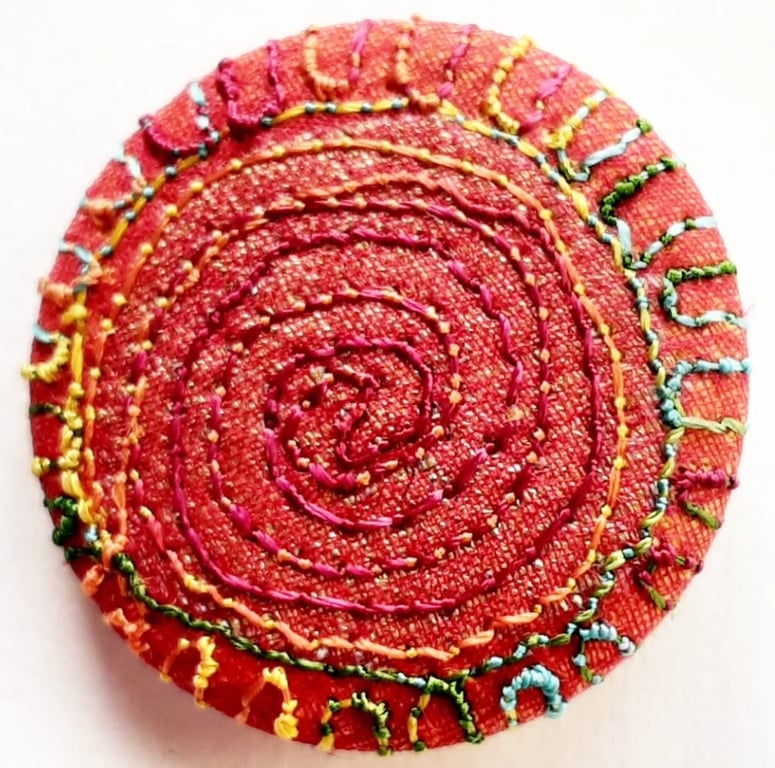 Badge One Inch Fabric Badge with Free Machine Embroidery 