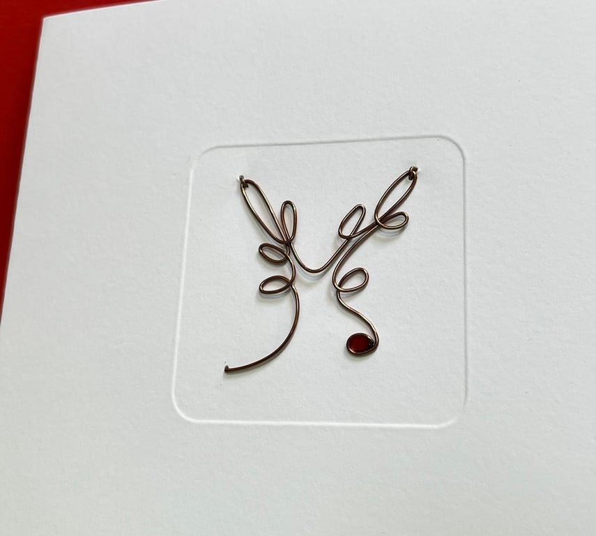 Wire Reindeer Christmas Card - Rudolph with a red resin nose