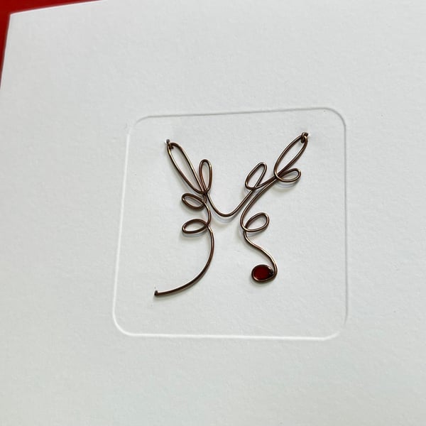 Wire Reindeer Christmas Card - Rudolph with a red resin nose