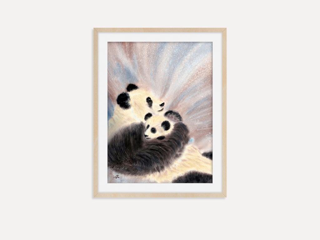Pandas Art Print, Nursery Animal Decor for Wildlife Fans, Baby Shower Gift