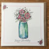 Happy Birthday vase of flowers card 