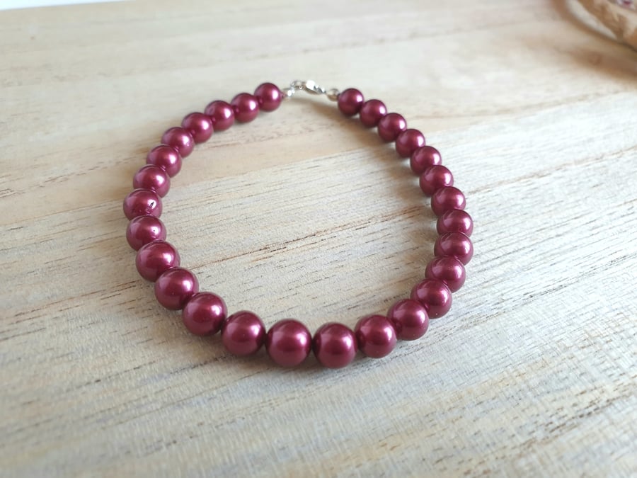 Burgundy shell pearl and sterling silver bracelet - clearance!