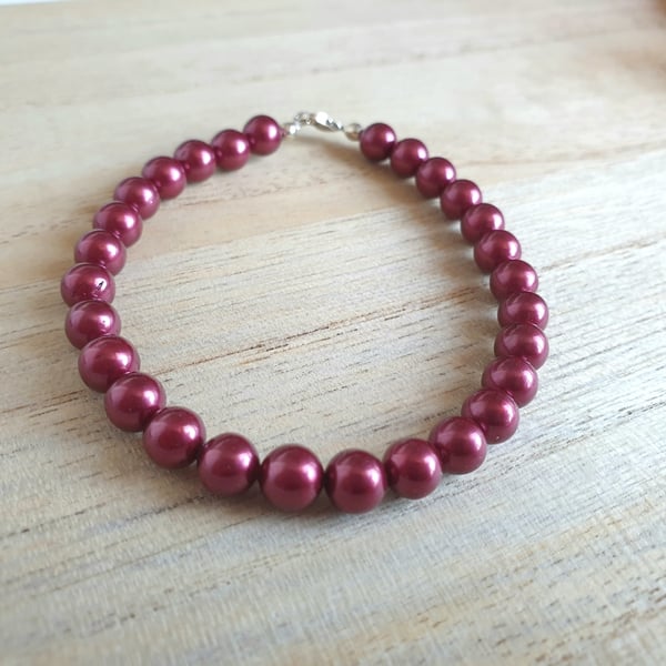 Burgundy shell pearl and sterling silver bracelet - clearance!