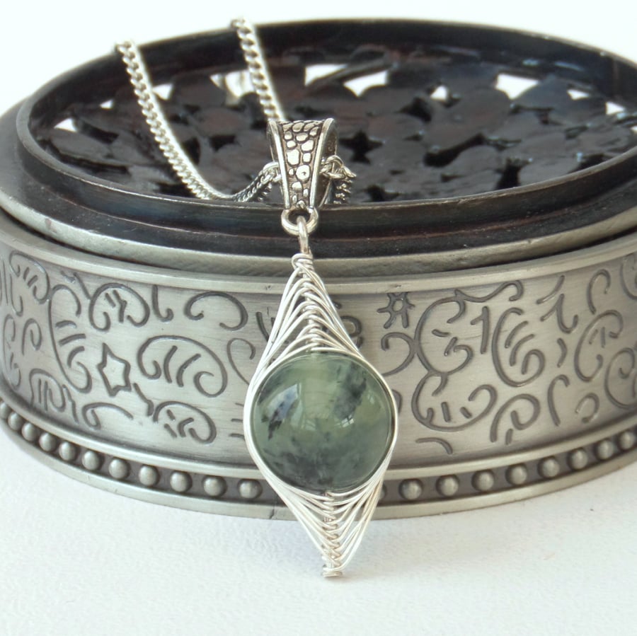 Beautiful prehnite gemstone wire wrapped necklace