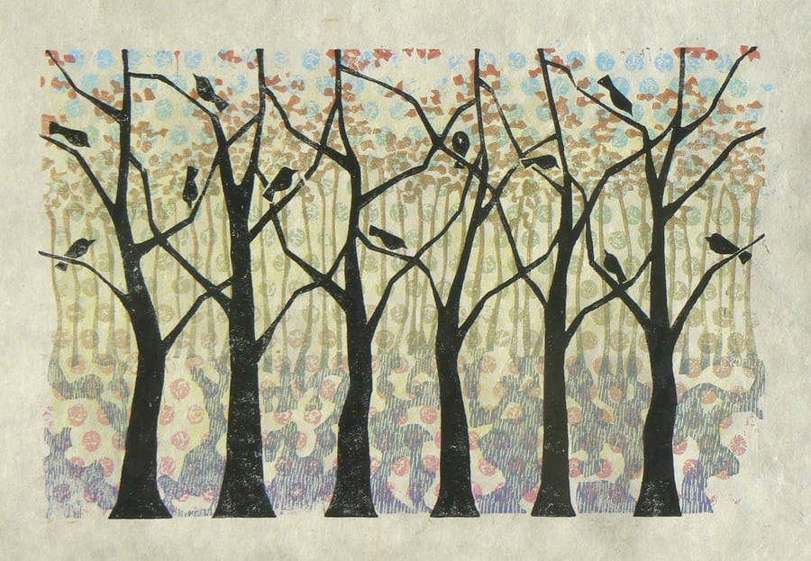 Oak Wood linocut and monoprint