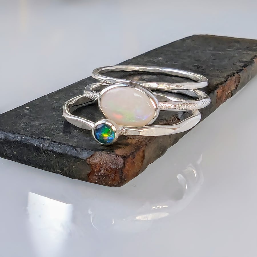 Stackable Ring Faceted Labradorite Sterling Silver Stackable Ring Faceted Labradorite Sterling Silver
