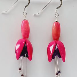 Fuchsia flower earring, pink & purple