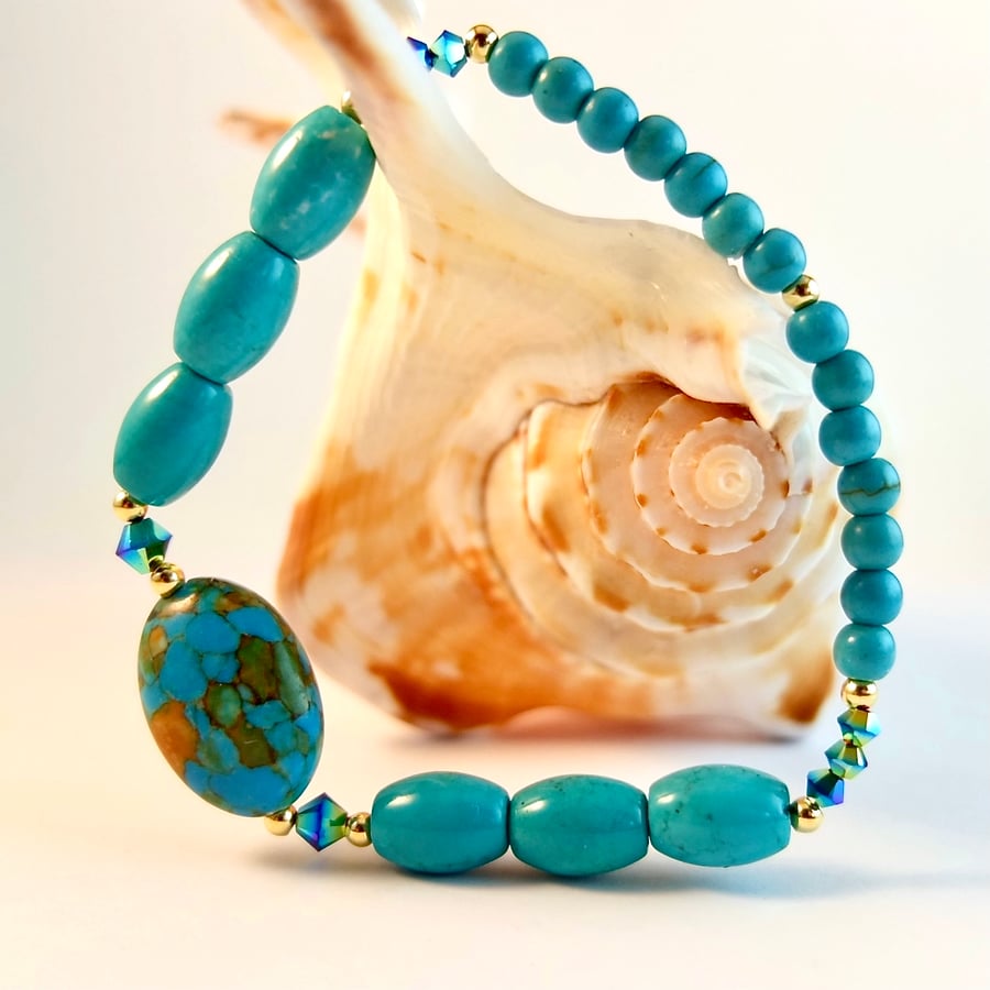 Turquoise Bracelet With Swarovski Crystals - Ha... - Folksy