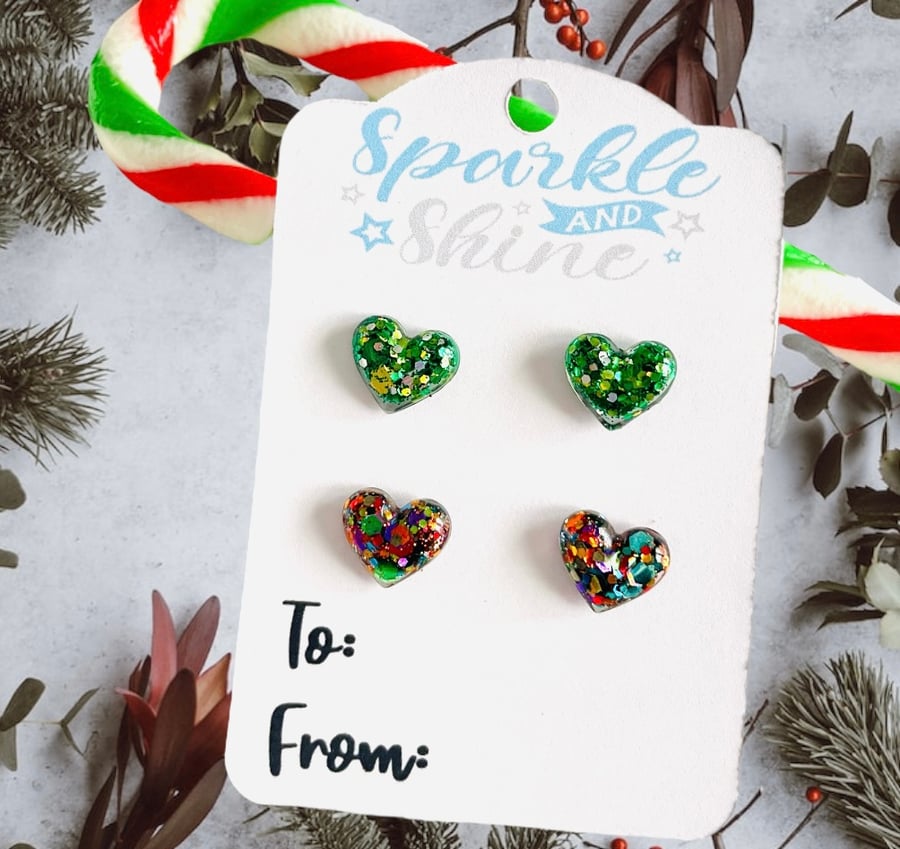 Christmas heart stud earrings stocking filler for girlfriend secret Santa