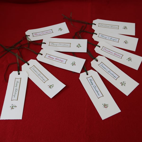 10 Christmas Gift tags, with greeting & Christmas tree motif 