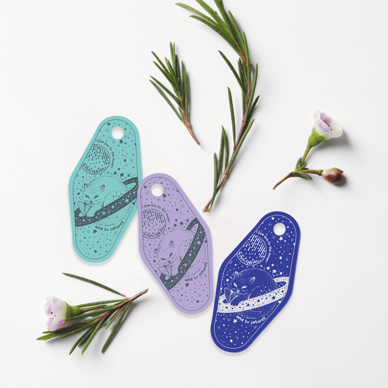 To The Moon And To Saturn - Cat Keyring: Car Accessory, Engraved Keychain