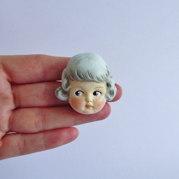 Vintage Doll Pin Brooch - Mint Haired Rose 