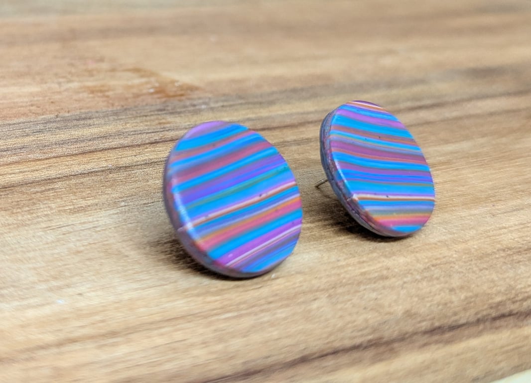 Vibrant multi-stripe stud earrings-large statement studs
