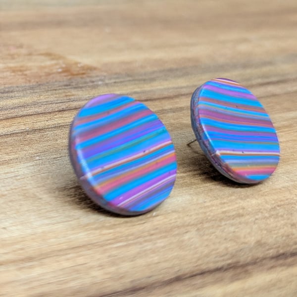 Vibrant multi-stripe stud earrings-large statement studs