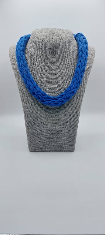 Handmade Knitted Fabric Necklace – Royal Blue Statement Piece