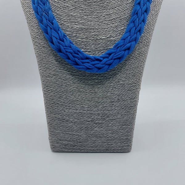 Handmade Knitted Fabric Necklace – Royal Blue Statement Piece