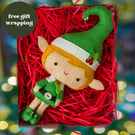 Hand stitched heirloom Christmas ornaments - wool felt Elves, sans shelf!