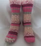 Hand-cranked Knitted Ribbed Wool Socks Size 4 to 5 - Image 1