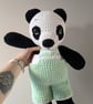 Hand-Crocheted Panda Bear in Sage Green Overalls – Soft Plush Amigurumi - Image 2