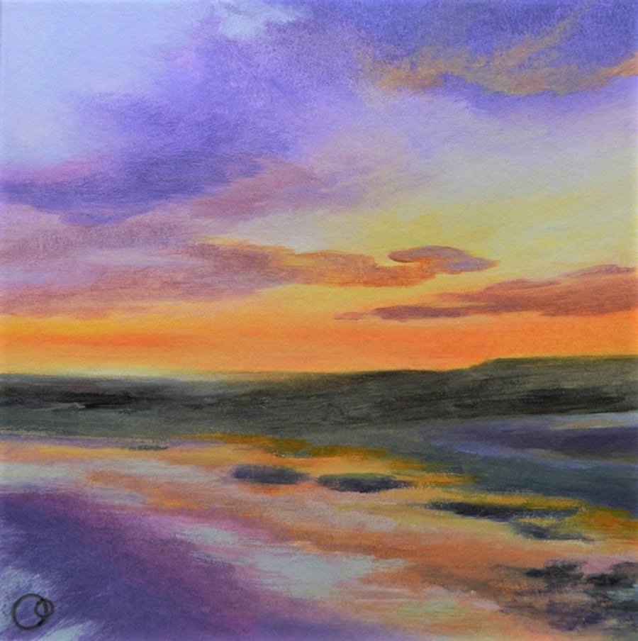 Sunset Seascape original acrylic small painting