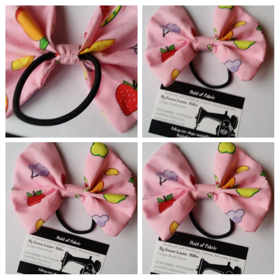 Hair bobble bow band in pink fruit salad fabric. 3 for 2 offer.   