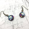 Bird Liberty Print Willaim Morris Strawberry Thief fabric button dangle earrings