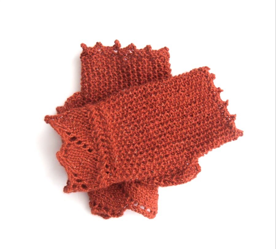 Autumn Russet fingerless gloves with sparkle, ideal for wedding party