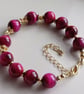 Fuchsia Tiger's Eye Gold-Plated Bracelet, Adjustable Handmade Gemstone Jeweller - Image 7
