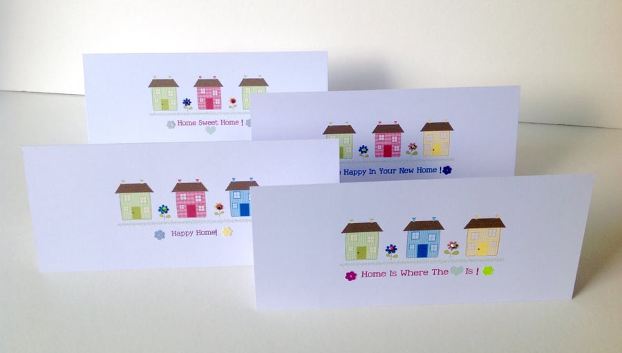 New Home Cards, Set of 4,Assorted Sentiment,'Happy Home'Design,Pk of Four
