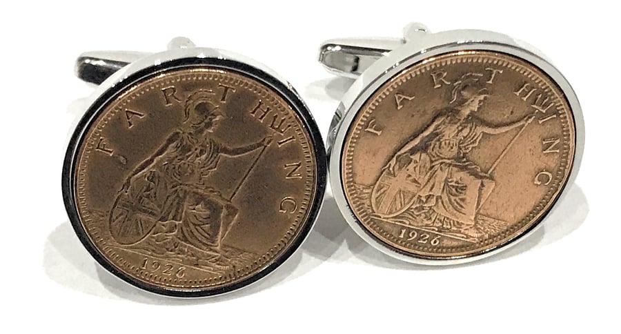 95th Birthday 1926 Gift Farthing Coin Cufflinks, Two tone design