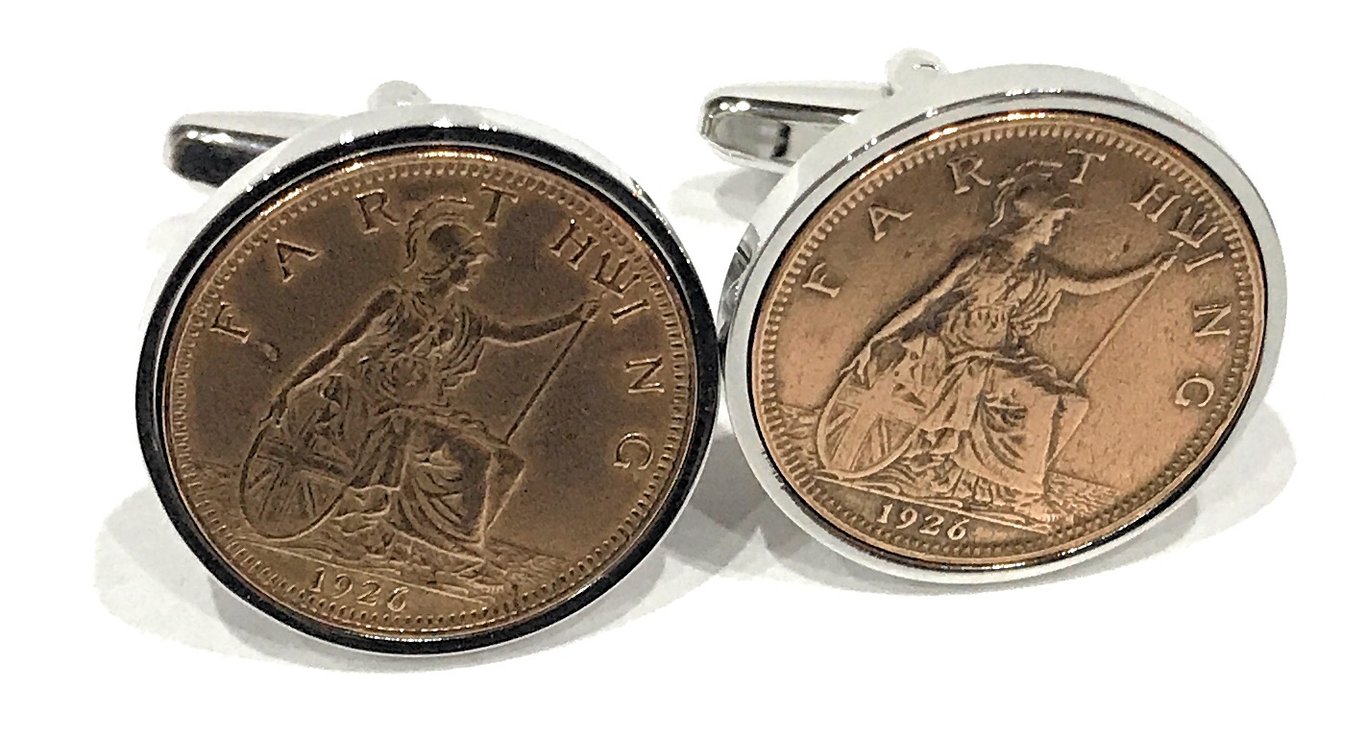 100th Birthday 1926 Gift Farthing Coin Cufflinks, Two tone design