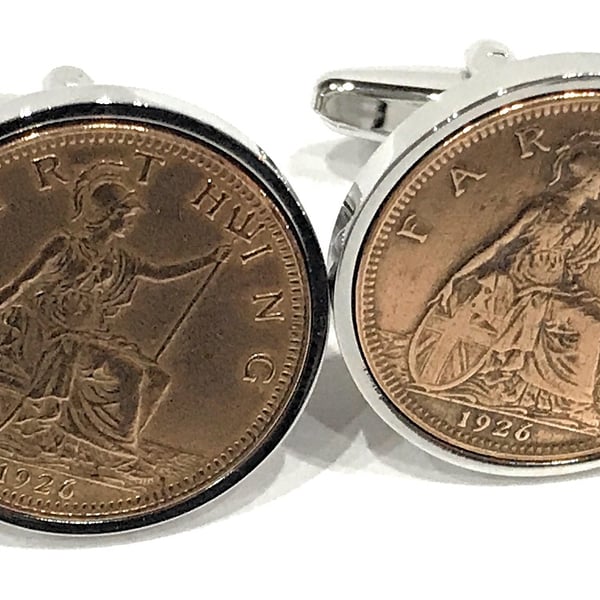 100th Birthday 1926 Gift Farthing Coin Cufflinks, Two tone design