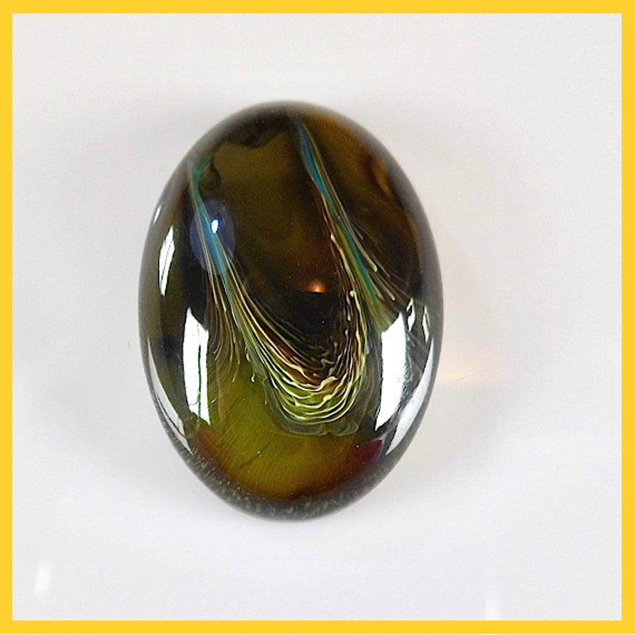 Small Oval Green Cabochon, hand made, Unique, Resin Jewelry - S92
