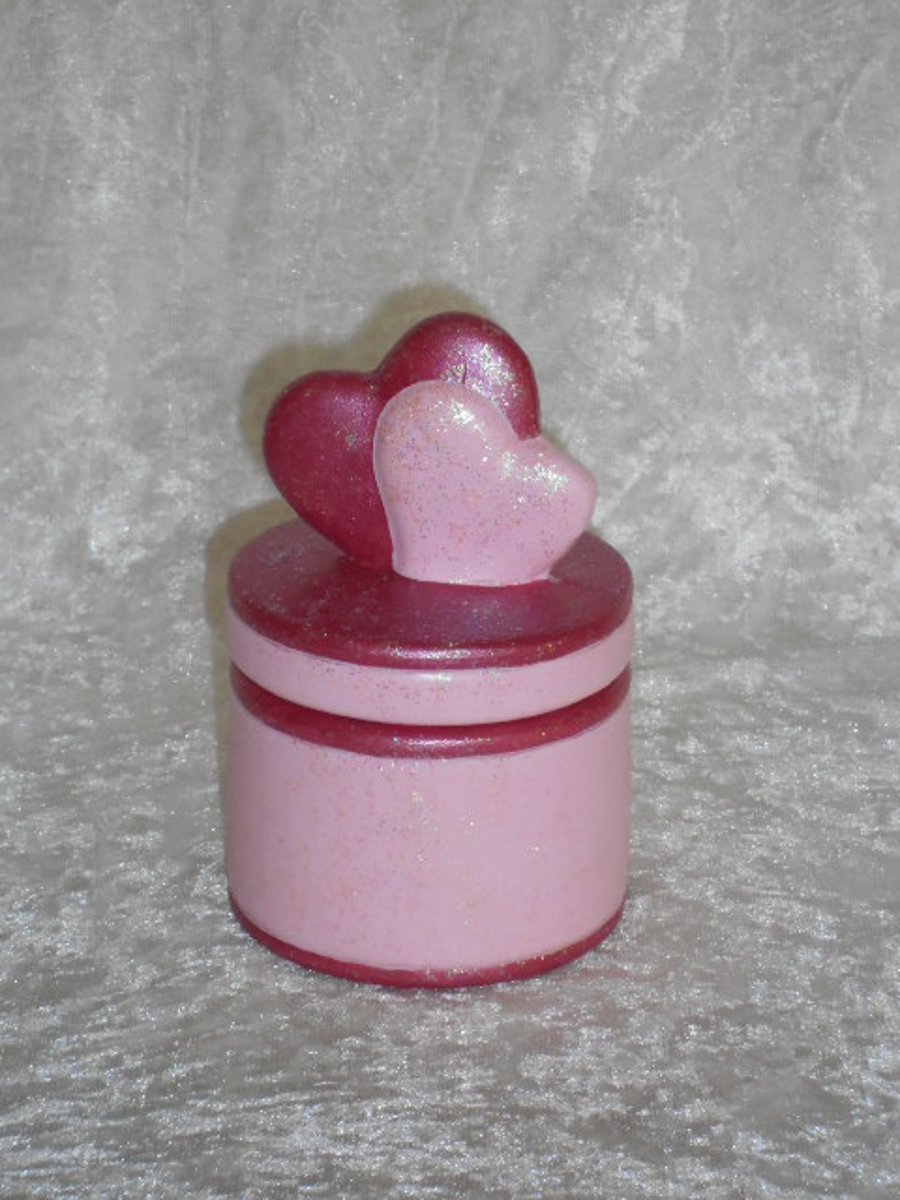  Ceramic Hand Painted Small Round Pink Ceramic Hearts Trinket Jewellery Gift Box