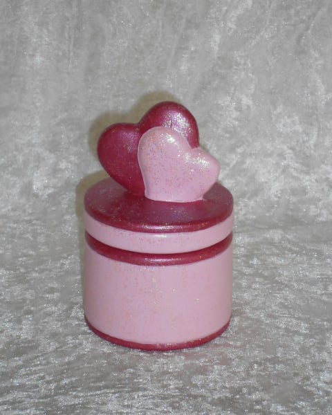  Ceramic Hand Painted Small Round Pink Ceramic Hearts Trinket Jewellery Gift Box