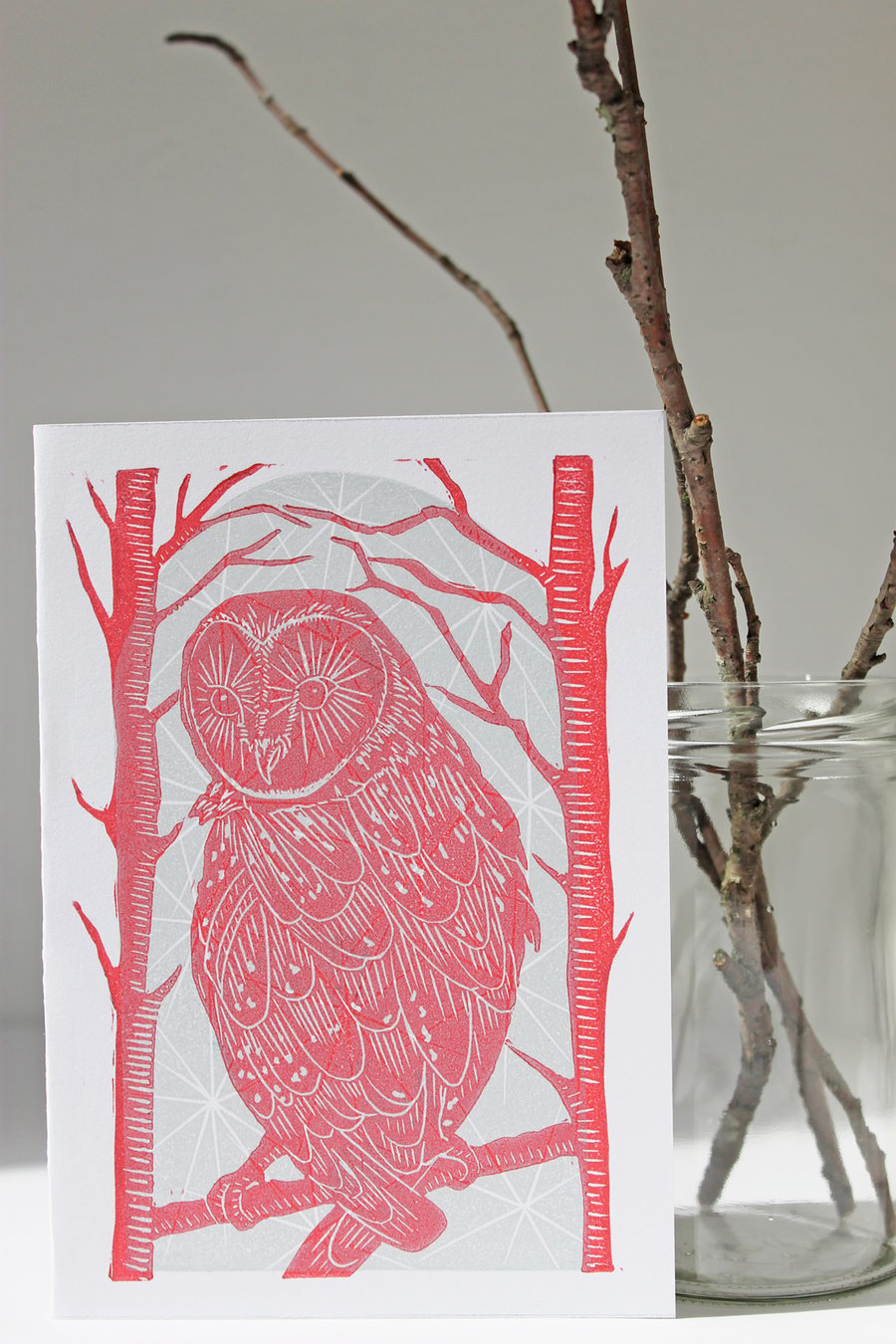 Owl and Stars Card (Red)