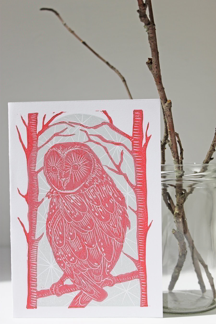 Owl and Stars Card (Red)