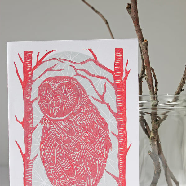 Owl and Stars Card (Red)