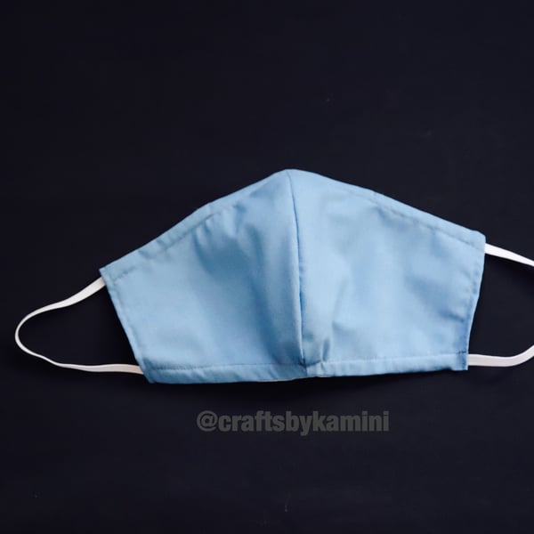 Blue washable face covering with nose wire and filter pocket (postage included)