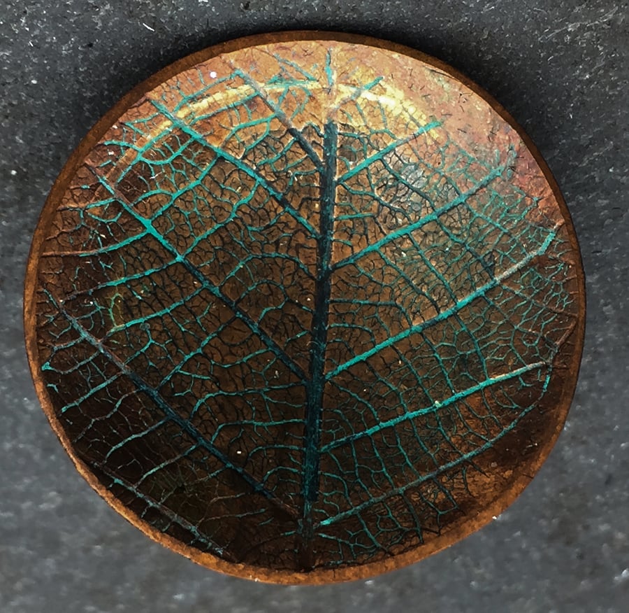 Small Hand Made Copper Leaf Design Brooch