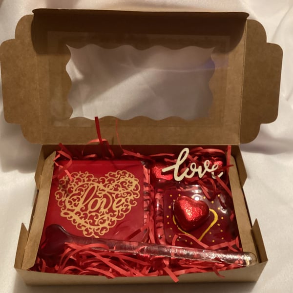 Handcrafted Fused Glass Valentines Coaster, Trinket Dish & Stirrer Set
