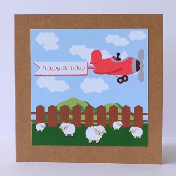 'Colourful Card' Aeroplane with 'Happy Birthday' Banner Birthday Card 