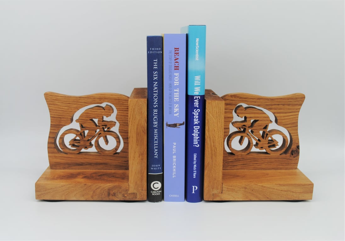 Handcrafted Oak Cyclist Bookends
