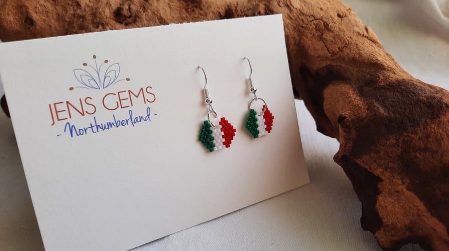 Italian Flag Themed Beadwork Earrings