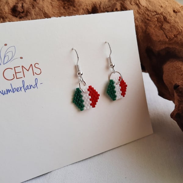 Italian Flag Themed Beadwork Earrings